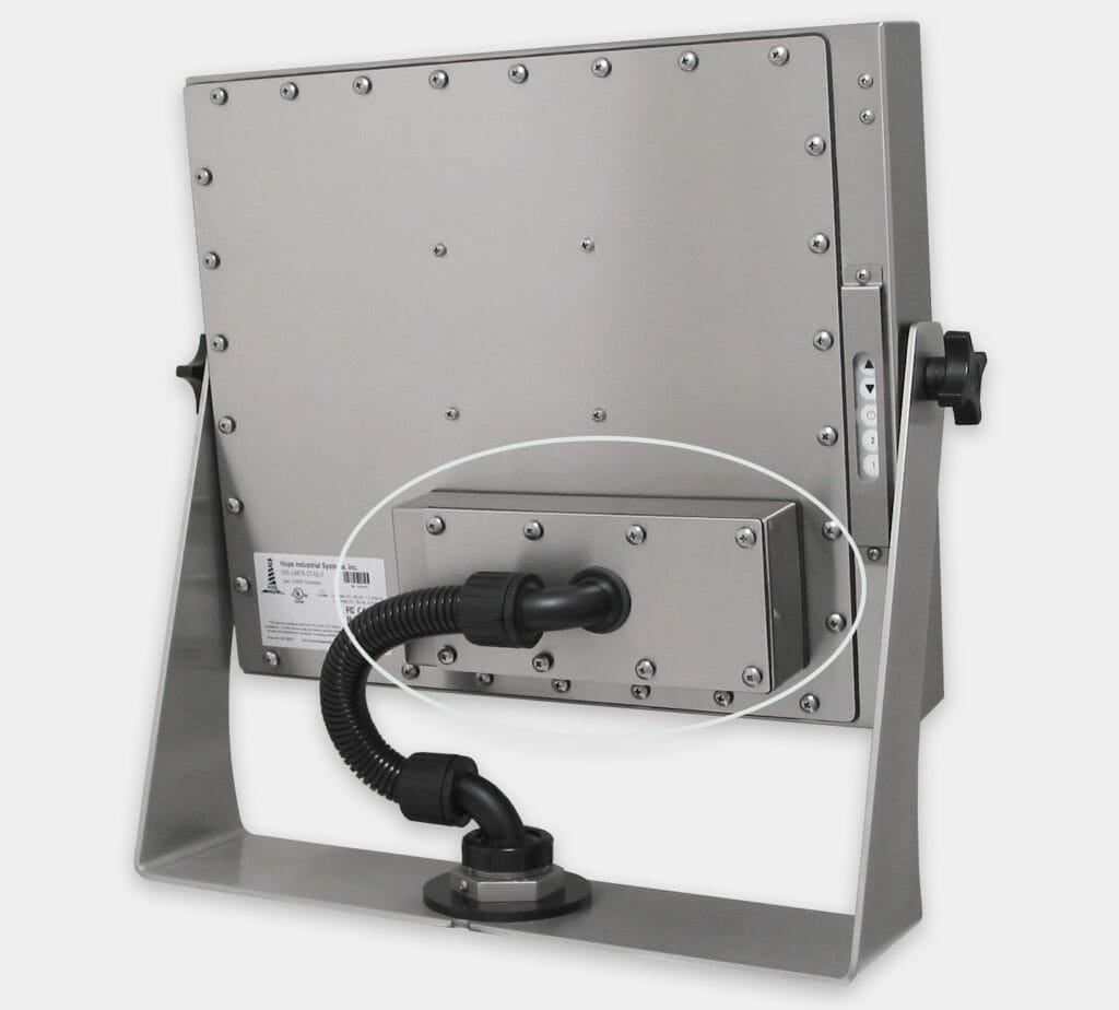 300m Industrial KVM Extender Rear Mounted on Universal Mount Monitor