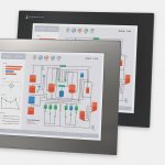 17" Panel Mount Industrial Monitors and IP65/IP66 Rugged Touch Screens, front and side views