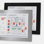 19" Panel Mount Industrial Monitors and IP65/IP66 Rugged Touch Screens, front and side views