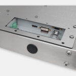 15" Universal Mount Industrial Monitors and IP65/IP66 Rugged Touch Screens, DC cable exit view