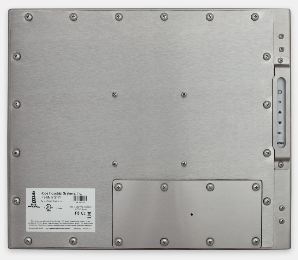 17" Universal Mount Industrial Monitors and IP65/IP66 Rugged Touch Screens, rear view