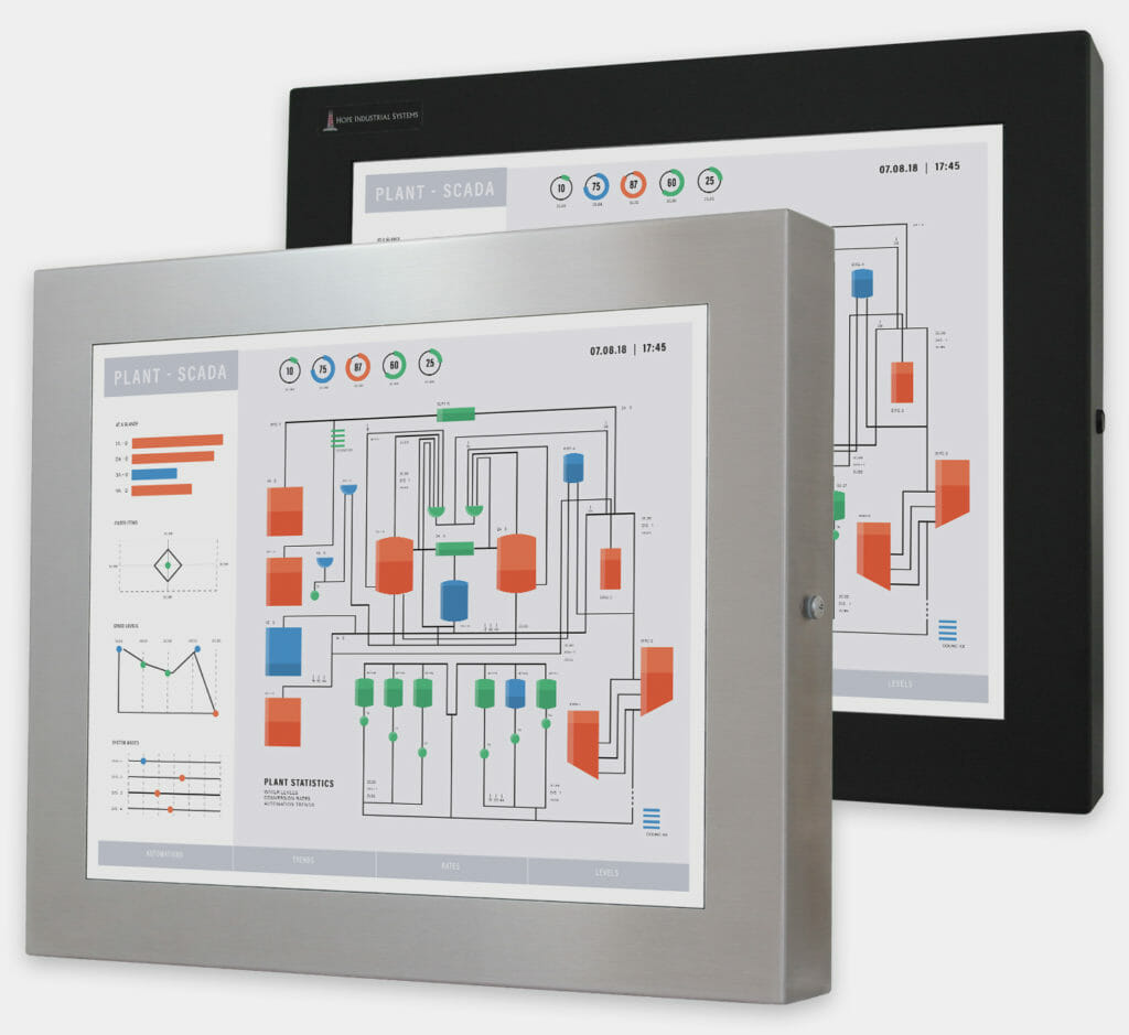 19" Universal Mount Industrial Monitors and IP65/IP66 Rugged Touch Screens, front view