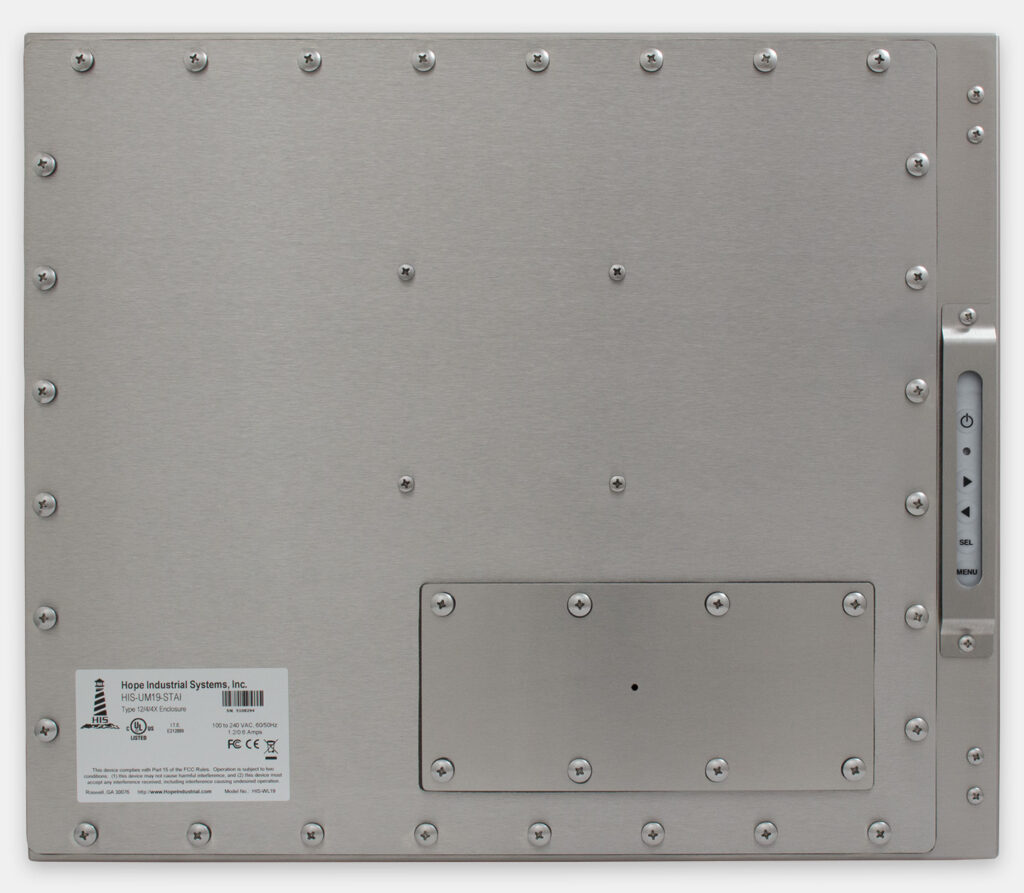 19" Universal Mount Industrial Monitors and IP65/IP66 Rugged Touch Screens, rear view
