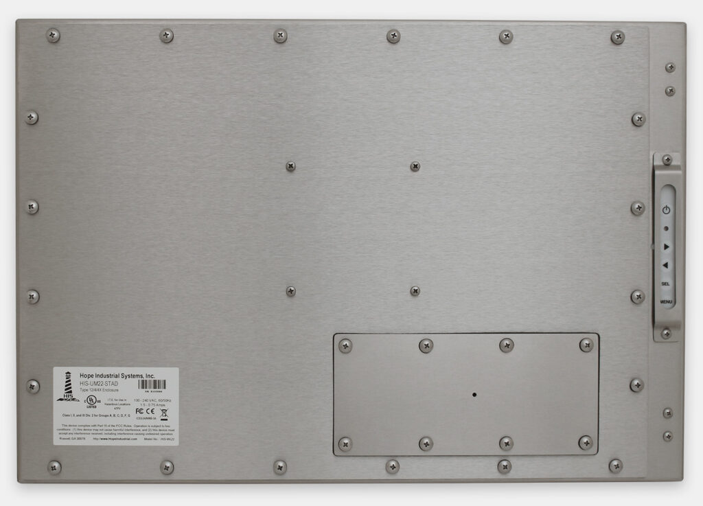 22" Widescreen Universal Mount Industrial Monitors and IP65/IP66 Rugged Touch Screens, rear view