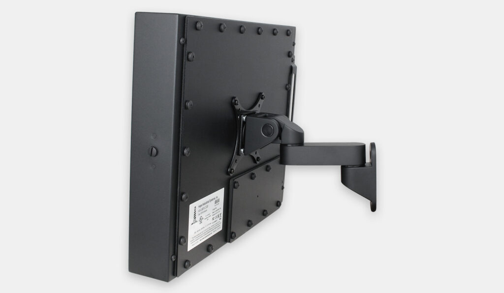 VESA Wall Mount Bracket for Industrial Monitors, side view with monitor mounted