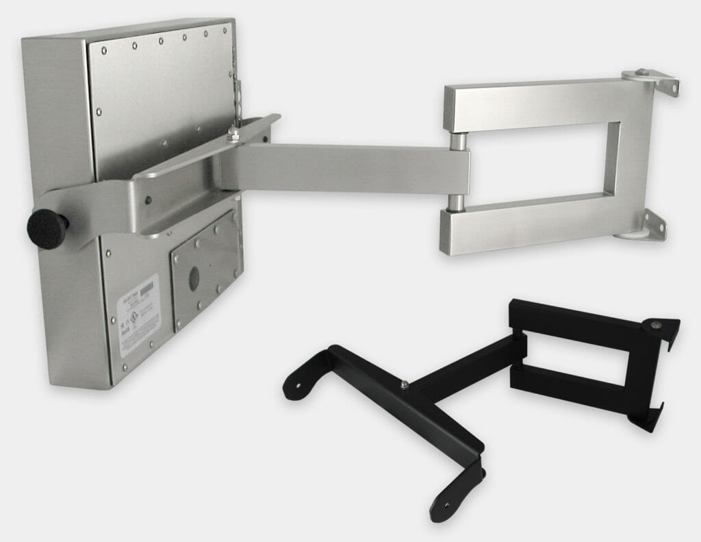 Heavy Industrial Wall Arm Mount Options for Universal Mount Monitors, Double Extension Arms