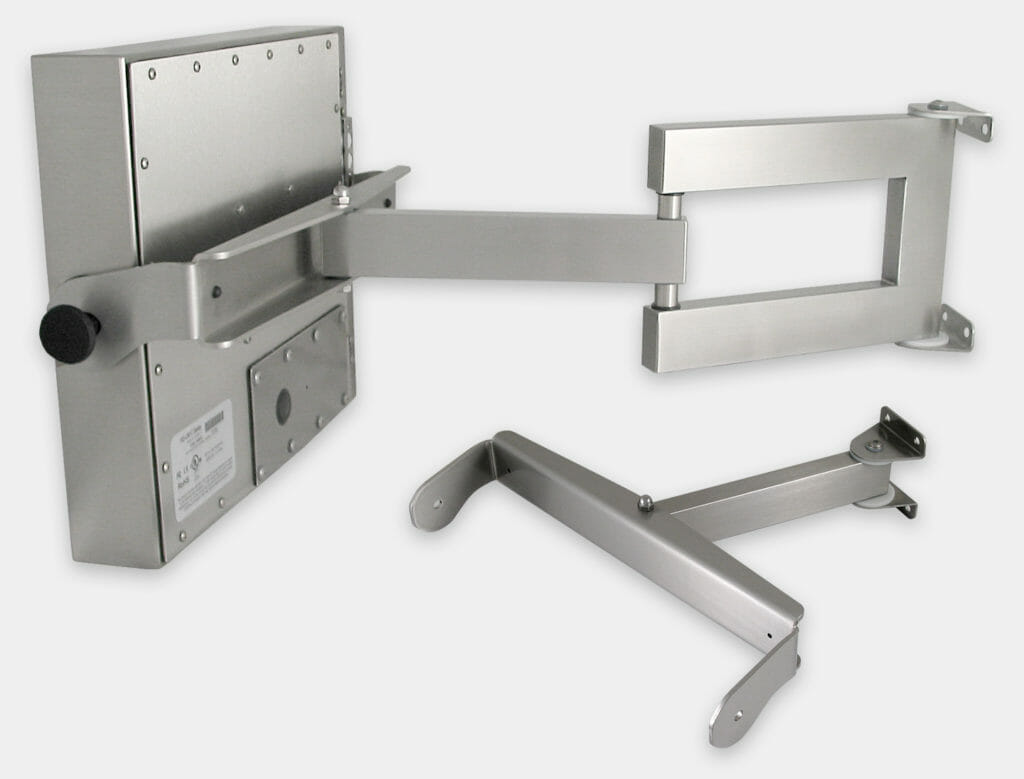 Heavy Industrial Wall Arm Mount Options for Universal Mount Monitors, IP65/IP66 Rated, Stainless Steel