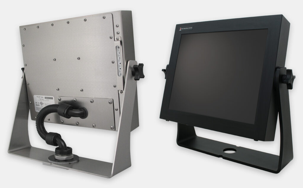 Heavy Industrial Benchtop Yoke Mount Options for Universal Mount Monitors, IP65/IP66 Rated, Stainless and Black Carbon Steel