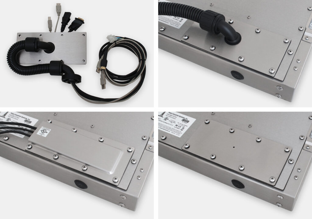 Cable Exit Plate Options for Industrial Universal Mount Monitors and Touch Screens