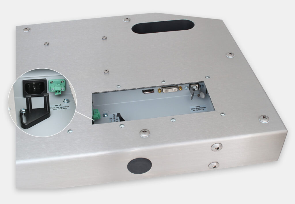 19.5" Widescreen Universal Mount Industrial Monitors and IP65/IP66 Rugged Touch Screens, PCAP cable exit view
