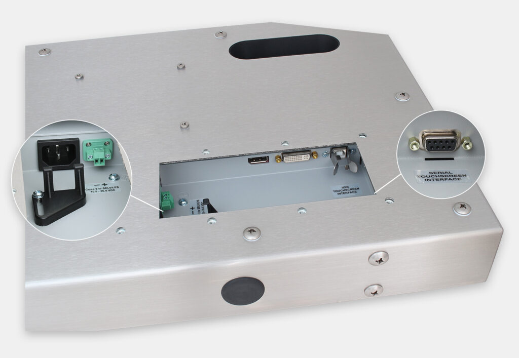 19.5" Widescreen Universal Mount Industrial Monitors and IP65/IP66 Rugged Touch Screens, cable exit view