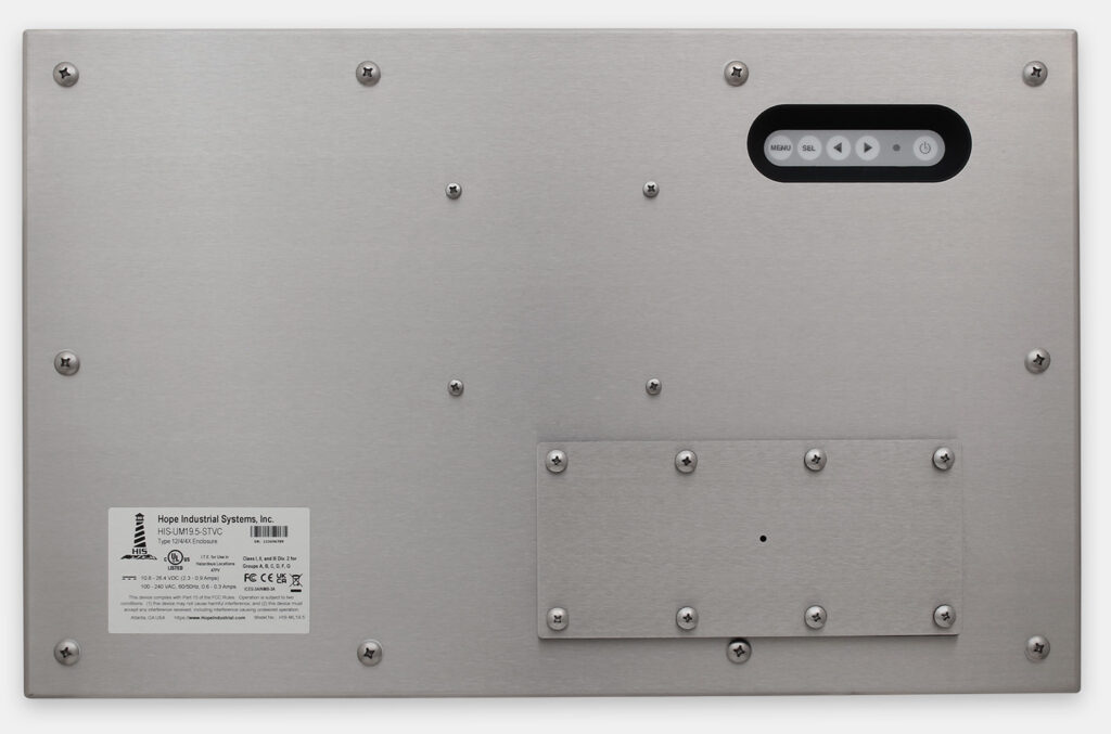 19.5" Widescreen Universal Mount Industrial Monitors and IP65/IP66 Rugged Touch Screens, rear view