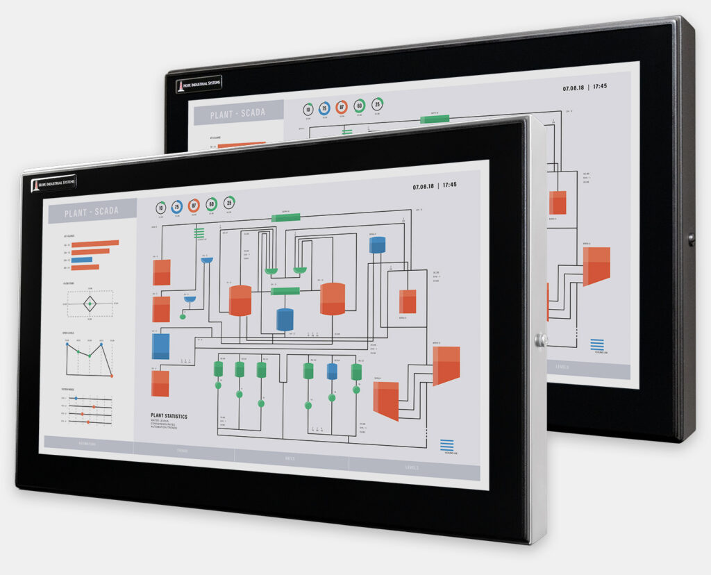 23.8" Widescreen Universal Mount Industrial Monitors and IP65/IP66 Rugged Touch Screens, front view