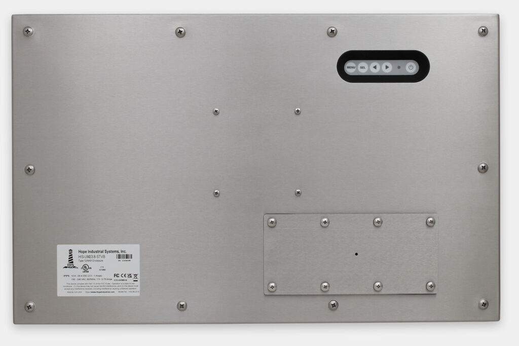 23.8" Widescreen Universal Mount Industrial Monitors and IP65/IP66 Rugged Touch Screens, rear view